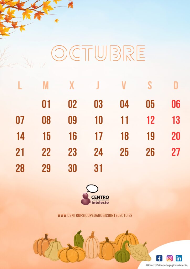 Calendario A4 Mes octubre 2024 Imprimible Aesthetic Pastel